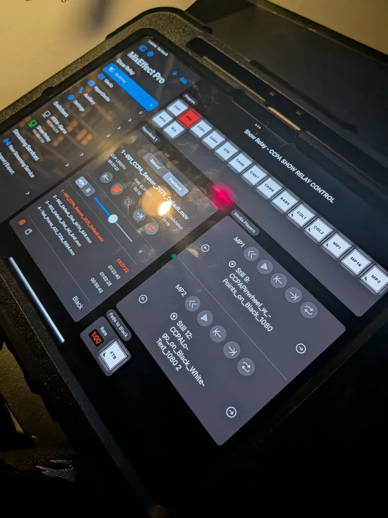 A close up shot of the iPad for controlling the show relay system.