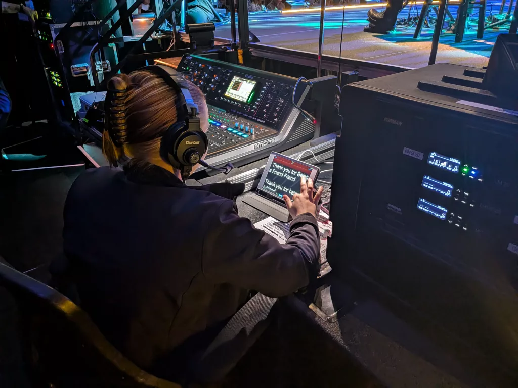 Sarah running teleprompter for Tillis / Morgan show.