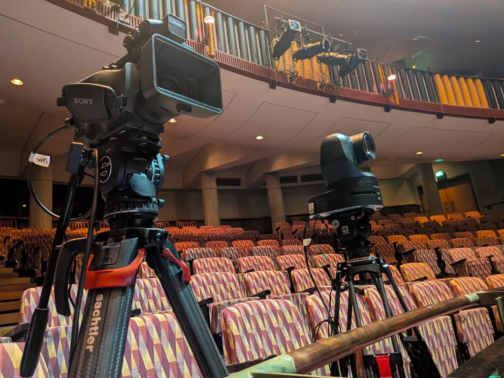 PXW-Z200 for a wide shot, and Panasonic AW-UE160 PTZ cameras at front of house.