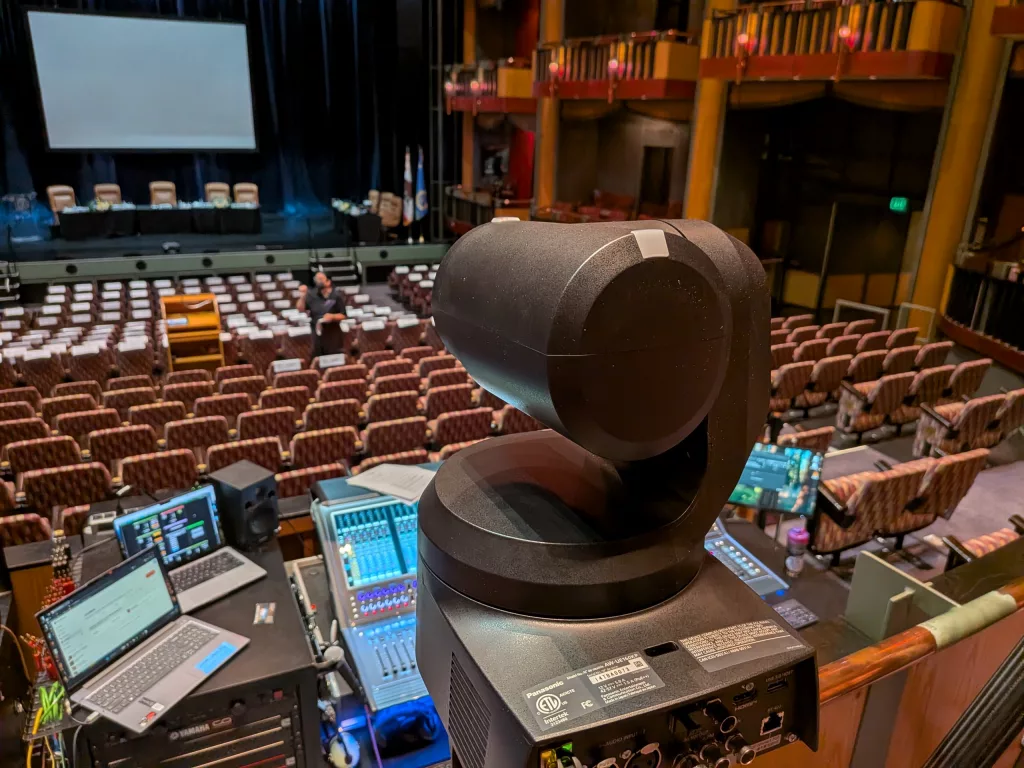 A view from behind the Panasonic AW-UE160 at front of house.